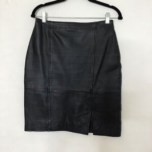 KC Collection Women Classic Dark Deep Black Leather Pencil Skirt Size 8